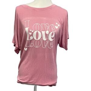 Hand Printed Upcycled Womens Large Valentine Love Love Love Long TShirt Blouse